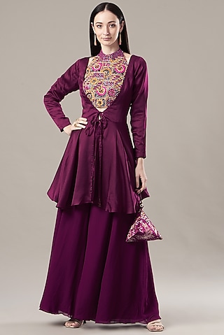 Purple Georgette Sharara Set by DiyaRajvvir