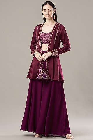 Purple Embroidered Jacket Set by DiyaRajvvir