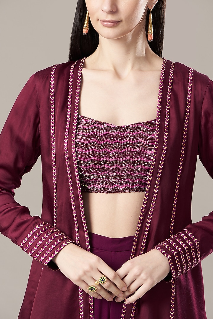 Purple Embroidered Jacket Set by DiyaRajvvir at Pernia's Pop Up Shop