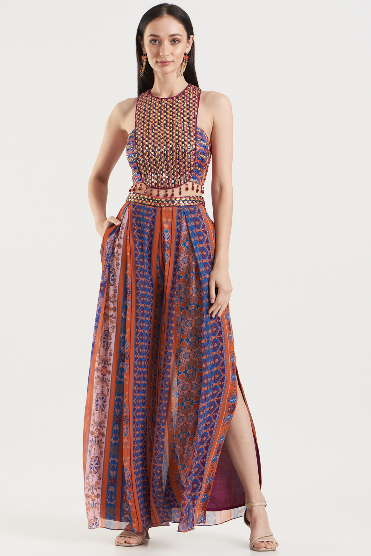 Rust Embroidered Pant Set by DiyaRajvvir at Pernia's Pop Up Shop