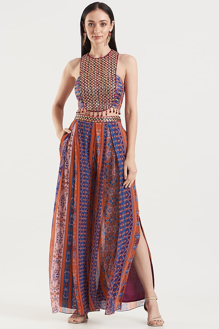 Rust Embroidered Pant Set by DiyaRajvvir at Pernia's Pop Up Shop
