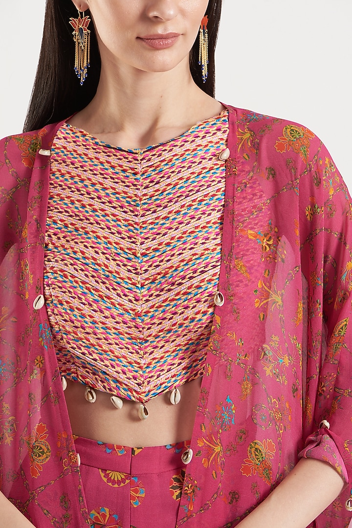 Fuchsia Printed Cape Set by DiyaRajvvir at Pernia's Pop Up Shop