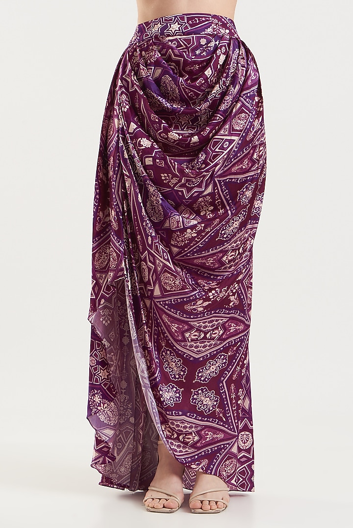 Purple Printed Dhoti Skirt Set With Cape by DiyaRajvvir at Pernia's Pop Up Shop