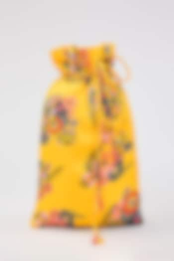 Yellow Modal Satin Printed Potli Bag by DiyaRajvvir at Pernia's Pop Up Shop