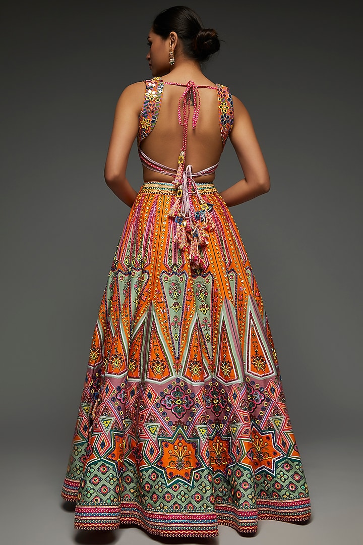 Multi-Colored Raw Silk Printed Wedding Lehenga Set by DiyaRajvvir at Pernia's Pop Up Shop