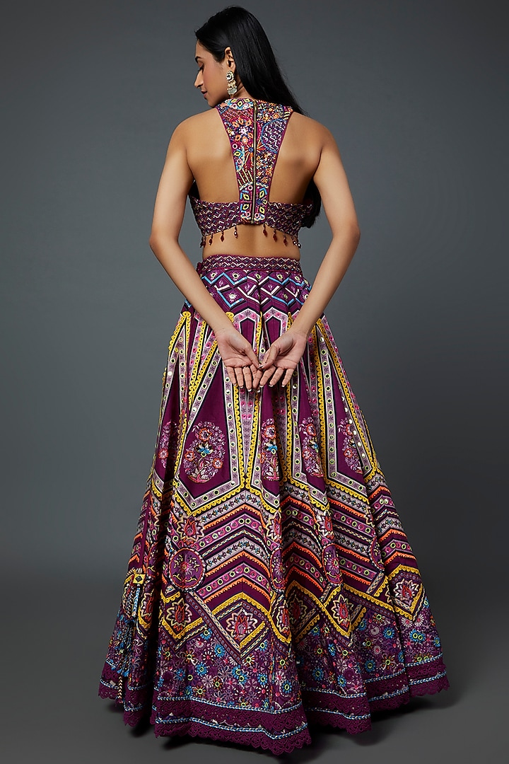 Purple Raw Silk Embroidered Wedding Lehenga Set by DiyaRajvvir at Pernia's Pop Up Shop
