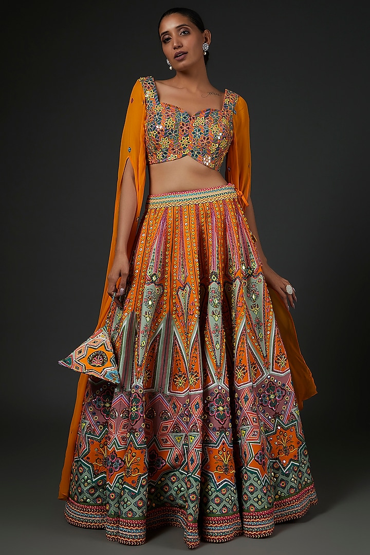 Yellow & Green Digital Printed Wedding Lehenga Set by DiyaRajvvir at Pernia's Pop Up Shop