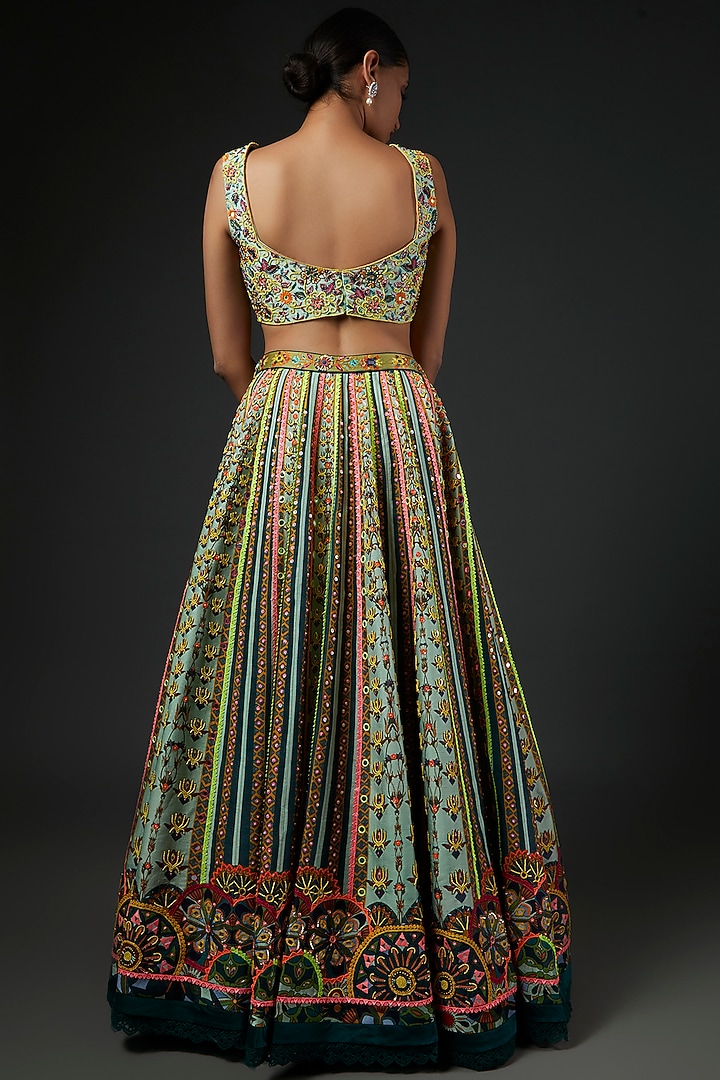 Mint Green Digital Printed & Embroidered Wedding Lehenga Set by DiyaRajvvir at Pernia's Pop Up Shop