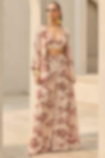 Ivory & Maroon Crepe Floral Printed Pant Set by DiyaRajvvir at Pernia's Pop Up Shop