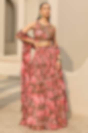 Sage Green Crepe & Georgette Floral Printed Wedding Lehenga Set by DiyaRajvvir at Pernia's Pop Up Shop