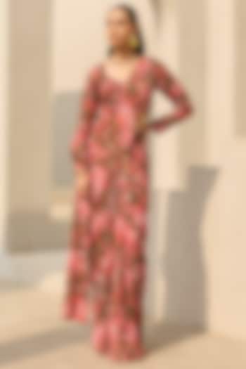 Sage Green Georgette Floral Printed Wedding Saree Set by DiyaRajvvir at Pernia's Pop Up Shop