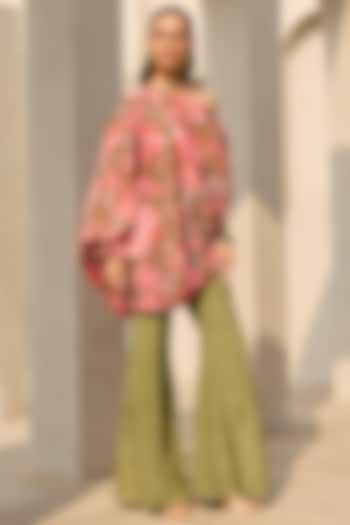 Sage Green Crepe Bell-Bottom Pant Set by DiyaRajvvir at Pernia's Pop Up Shop