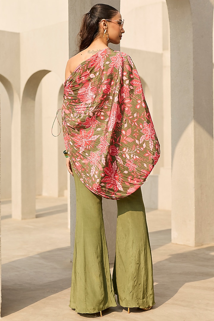 Sage Green Crepe Bell-Bottom Pant Set by DiyaRajvvir at Pernia's Pop Up Shop