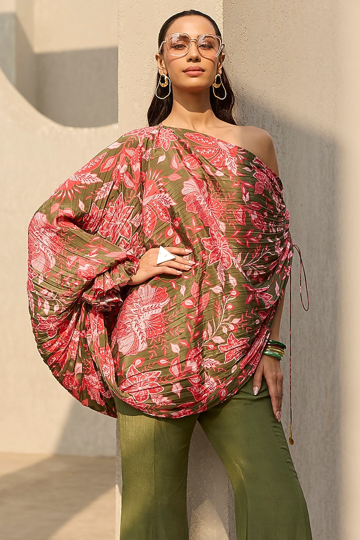 Sage Green Crepe Bell-Bottom Pant Set by DiyaRajvvir at Pernia's Pop Up Shop
