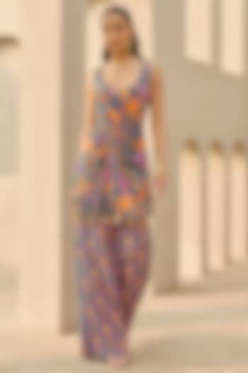 Teal Crepe Floral Printed Kurta Set by DiyaRajvvir at Pernia's Pop Up Shop