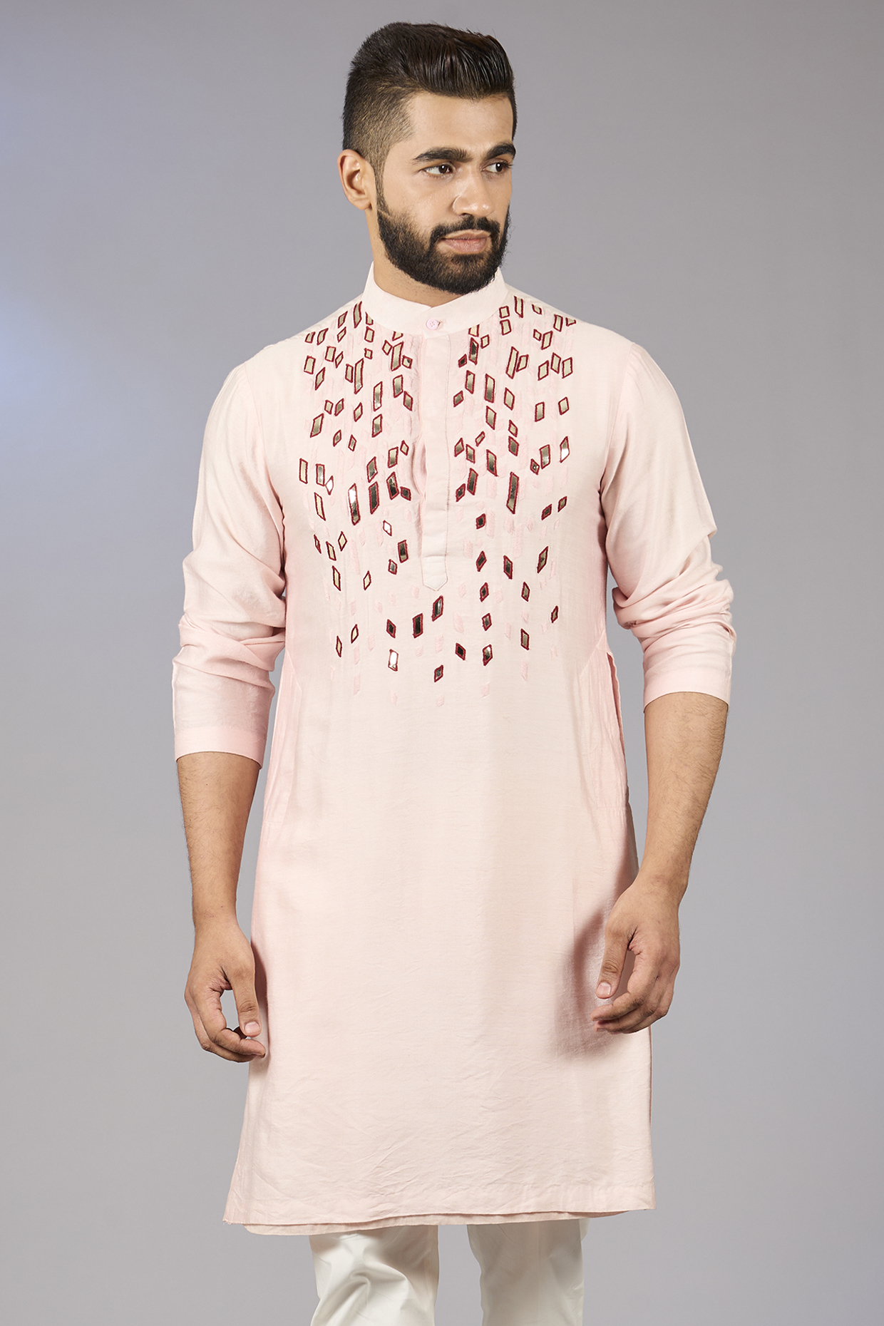 Peach Cotton Silk Kurta by DiyaRajvvir Men
