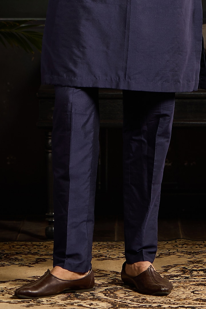 Dark Blue Cotton Silk Cutdana Embroidered Kurta Set by DiyaRajvvir Men at Pernia's Pop Up Shop