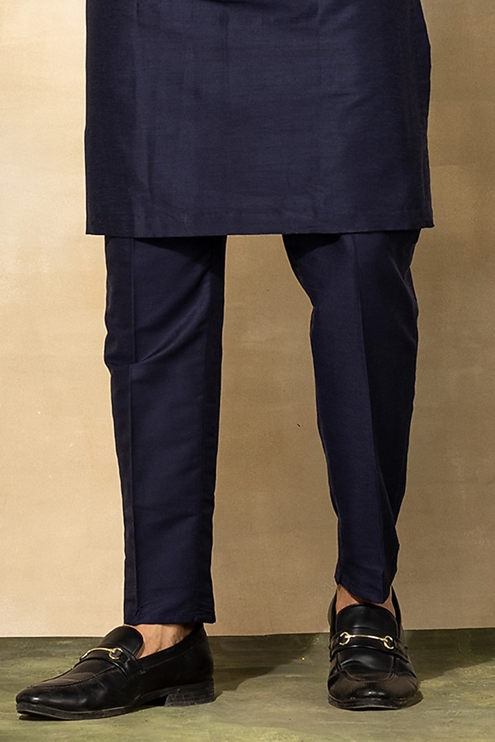 Dark Blue Cotton Embroidered Kurta Set by DiyaRajvvir Men at Pernia's Pop Up Shop