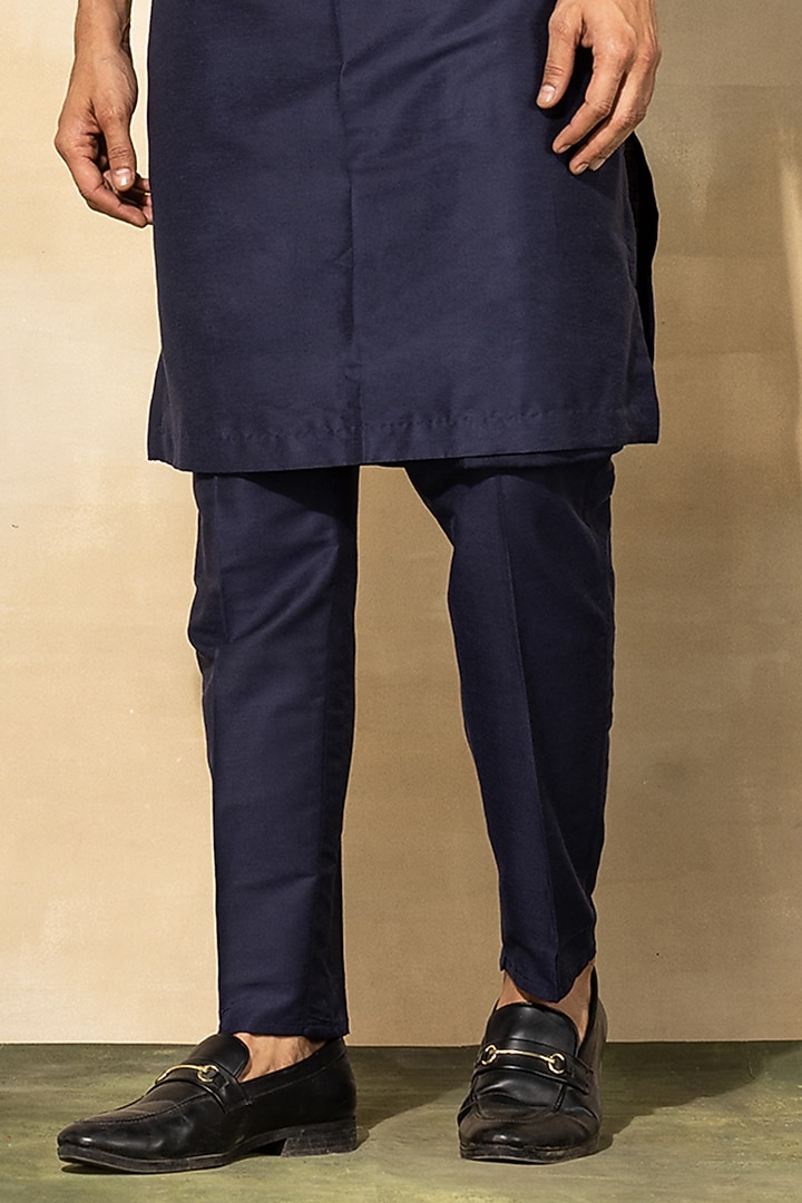 Dark Blue Cotton Embroidered Kurta Set by DiyaRajvvir Men at Pernia's Pop Up Shop