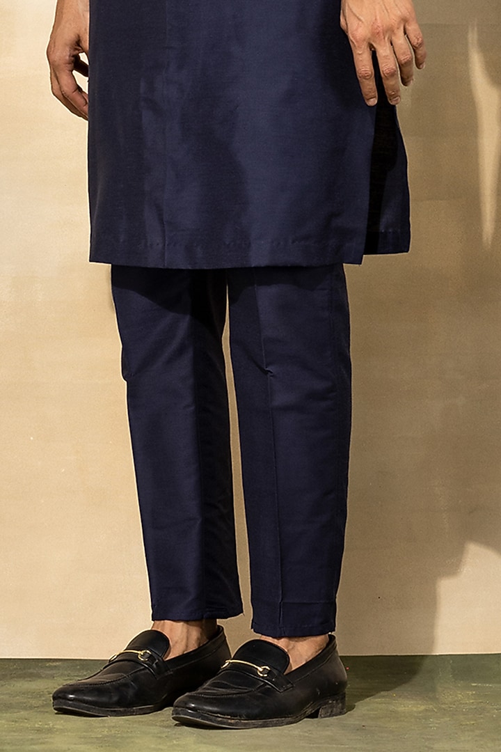 Dark Blue Cotton Embroidered Kurta Set by DiyaRajvvir Men at Pernia's Pop Up Shop