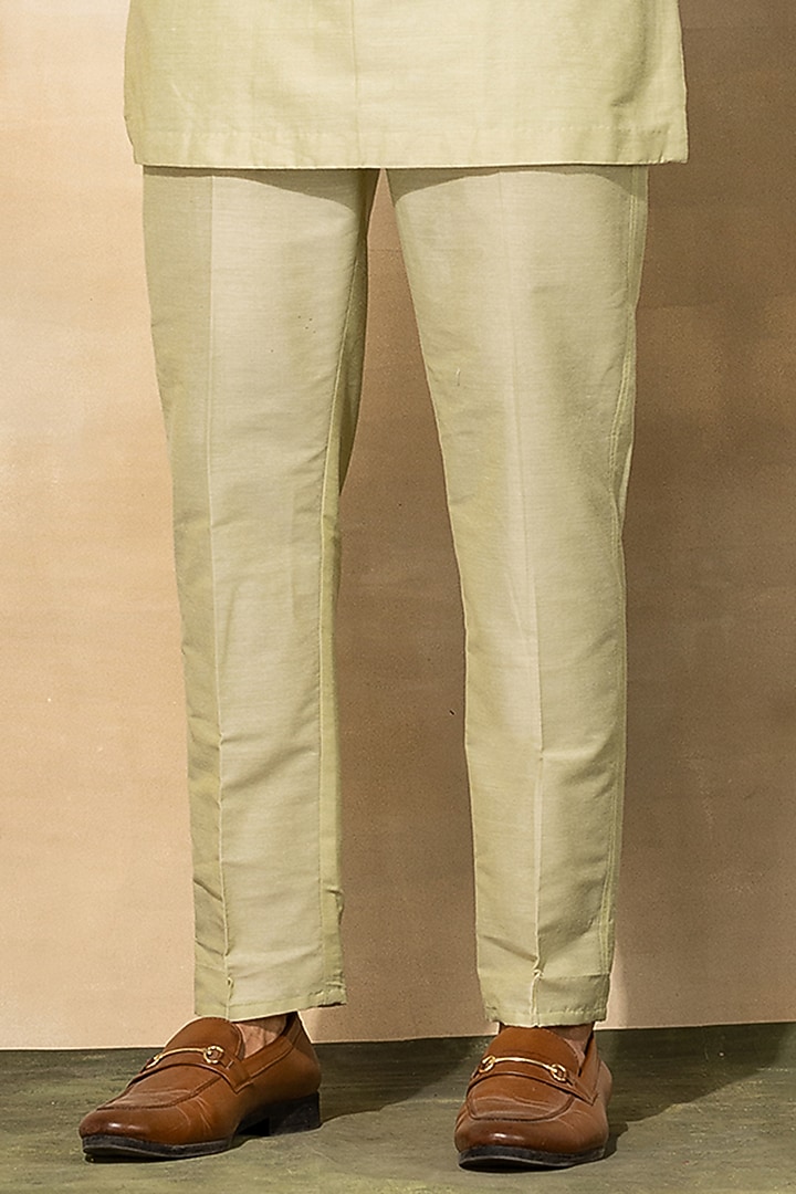 Mint Green Cotton & Cotton Silk Embroidered Kurta Set by DiyaRajvvir Men at Pernia's Pop Up Shop
