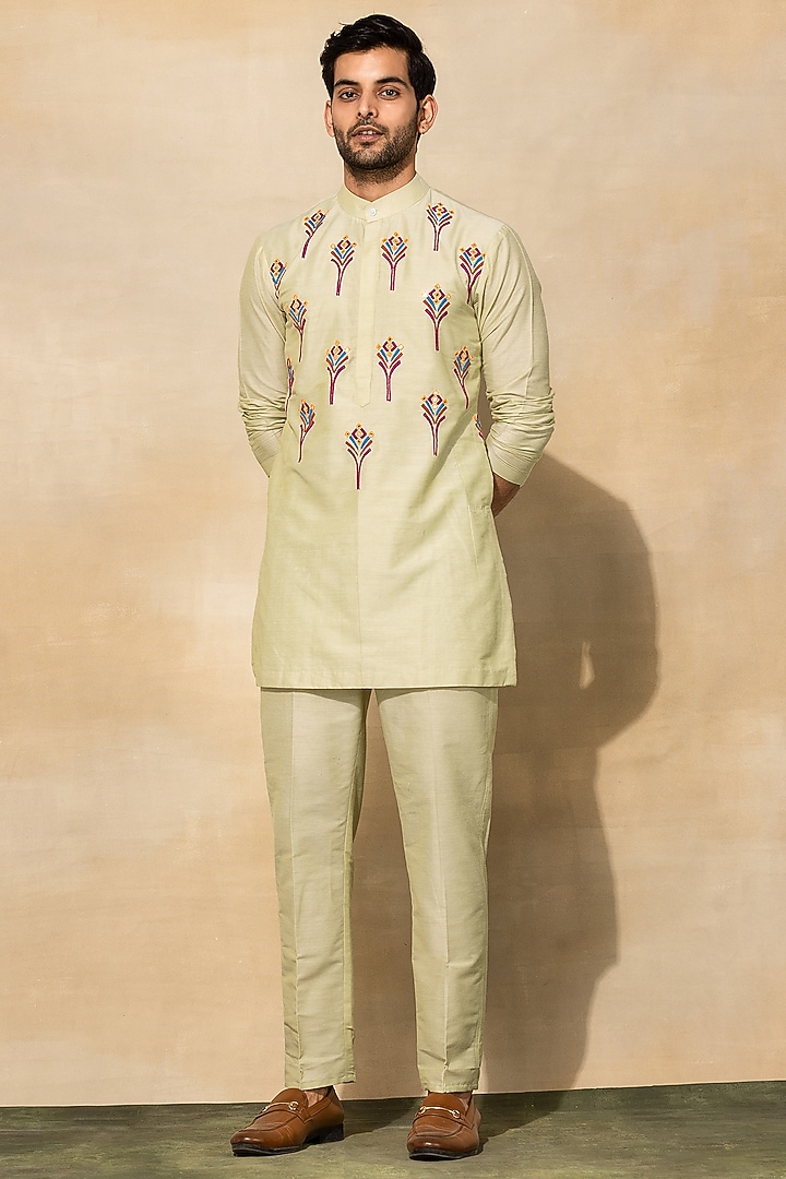Mint Green Raw Silk Bundi Set