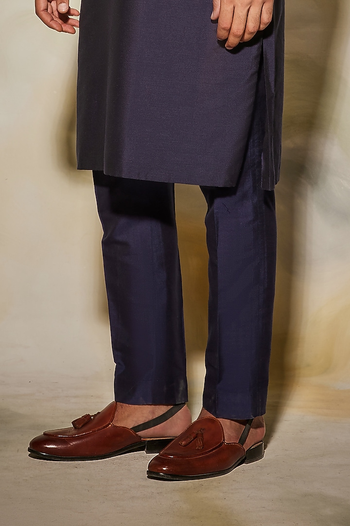 Dark Blue Cotton Silk Kurta Set by DiyaRajvvir Men at Pernia's Pop Up Shop