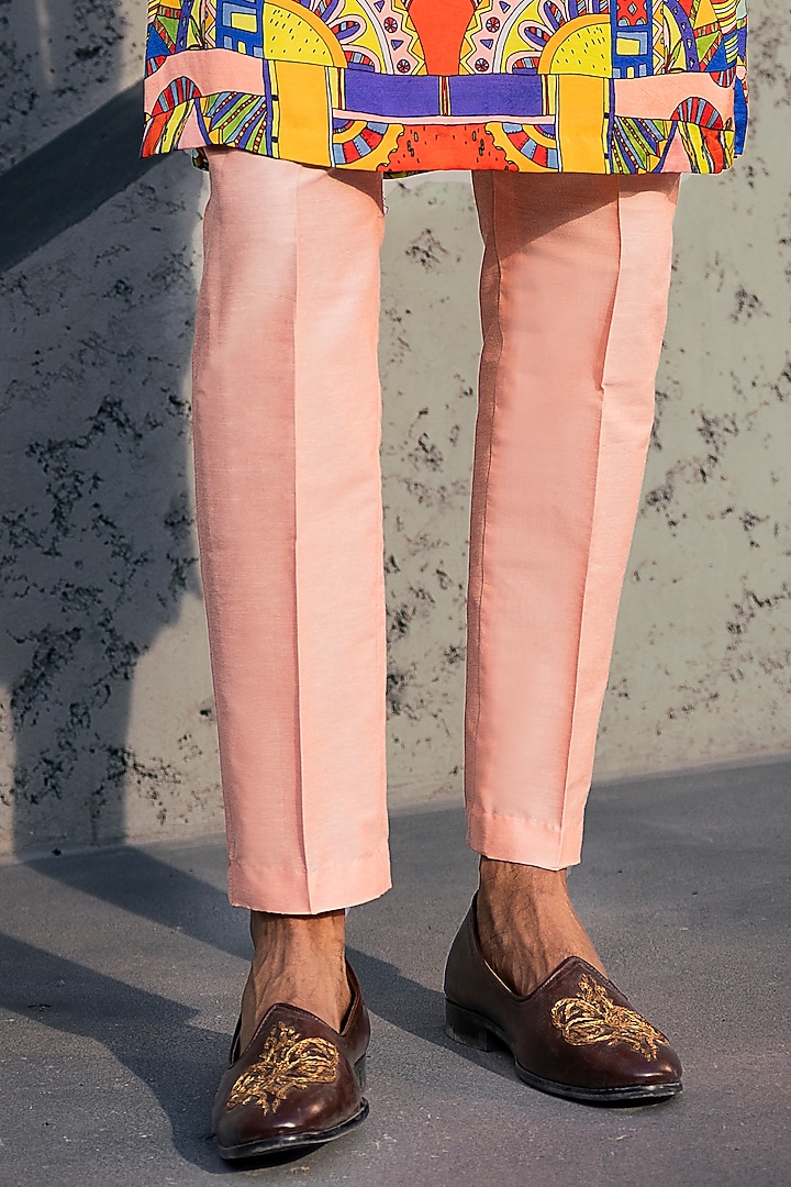 Peach Cotton Silk Bundi Jacket Set by DiyaRajvvir Men at Pernia's Pop Up Shop