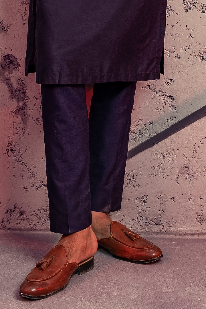 Dark Blue Cotton Silk Kurta Set by DiyaRajvvir Men at Pernia's Pop Up Shop