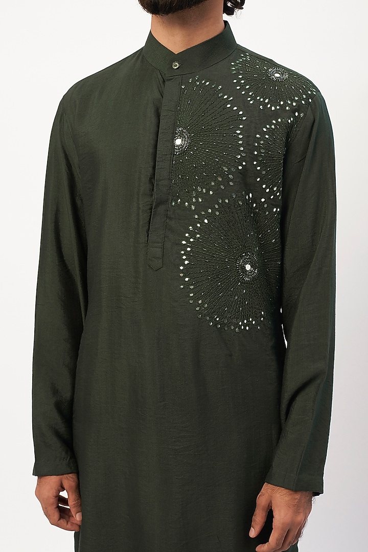 Green Cotton Silk Thread Embroidered Nehru Jacket Set by DiyaRajvvir Men at Pernia's Pop Up Shop