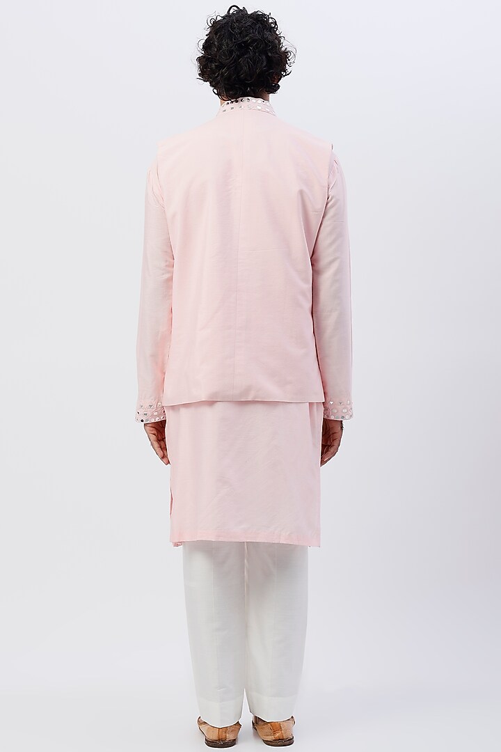 Pink Cotton Silk Nehru Set by DiyaRajvvir Men at Pernia's Pop Up Shop
