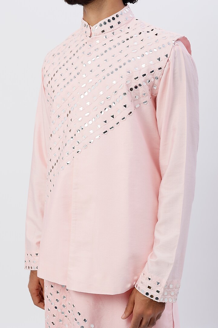 Pink Cotton Silk Nehru Set by DiyaRajvvir Men at Pernia's Pop Up Shop