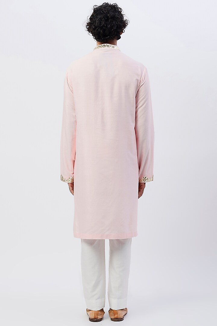 Pink Cotton Silk Sequins Embroidered Kurta by DiyaRajvvir Men at Pernia's Pop Up Shop