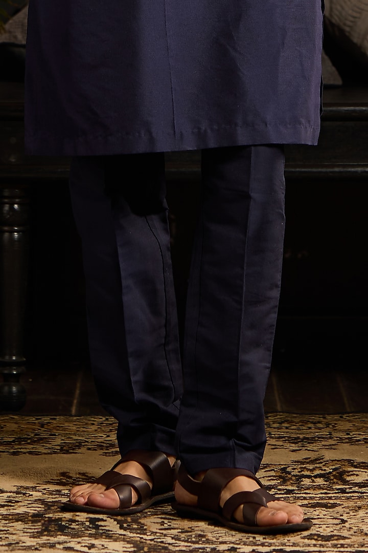 Dark Blue Cotton Silk Cutdana Embroidered Kurta by DiyaRajvvir Men at Pernia's Pop Up Shop