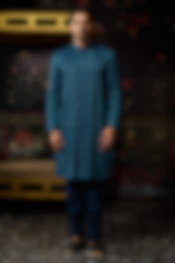 Blue Dola Silk Cutdana Embroidered Kurta Set by DiyaRajvvir Men at Pernia's Pop Up Shop