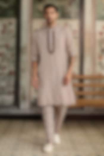 Caramel-Colored & Ivory Dola Silk Printed Kurta by DiyaRajvvir Men at Pernia's Pop Up Shop