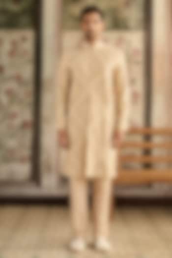 Beige Dola Silk Embroidered Jacket Set by DiyaRajvvir Men