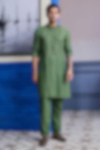 Sage Green Dola Silk Embroidered Kurta Set by DiyaRajvvir Men at Pernia's Pop Up Shop