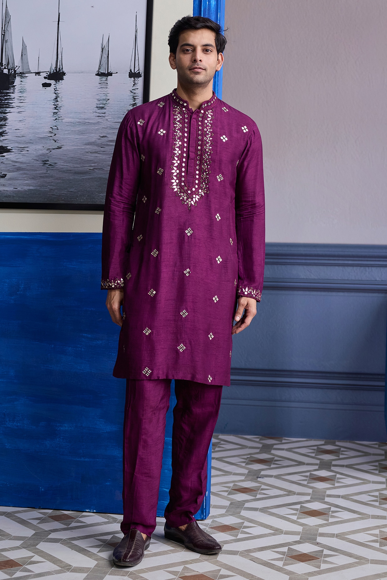 DiyaRajvvir Plum Dola Silk Embroidered Kurta Set
