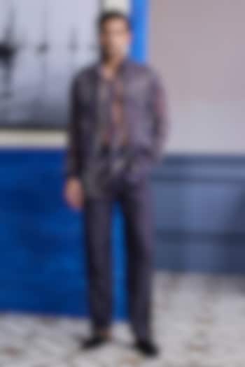 Charcoal Grey Organza Embroidered Bomber Jacket Set by DiyaRajvvir Men at Pernia's Pop Up Shop