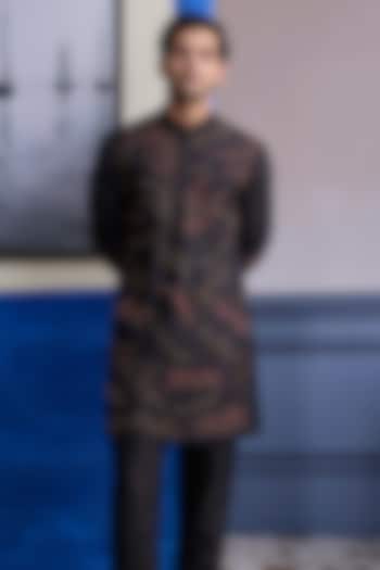 Black Dola Silk Embroidered Sheer Kurta by DiyaRajvvir Men at Pernia's Pop Up Shop
