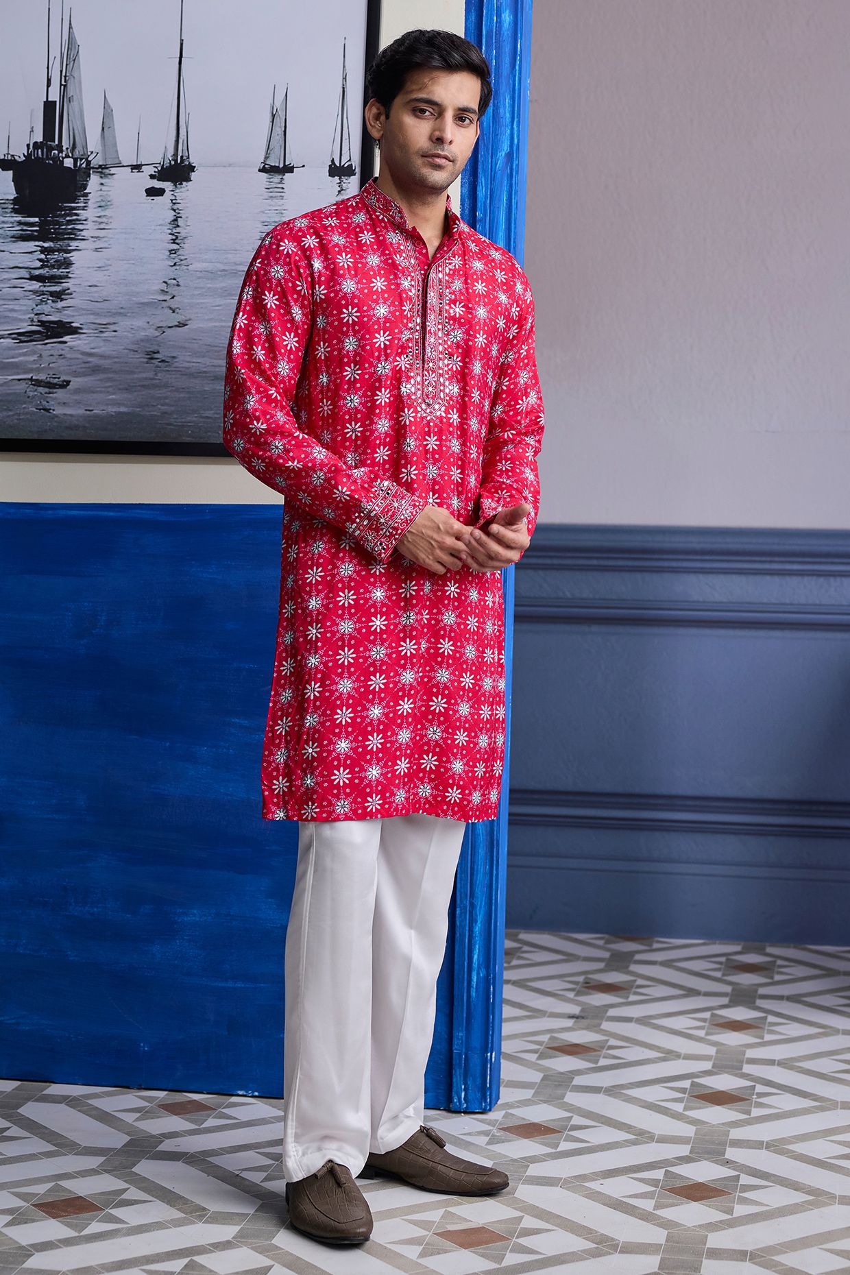 DiyaRajvvir Red Dola Silk & Satin Printed Kurta Set