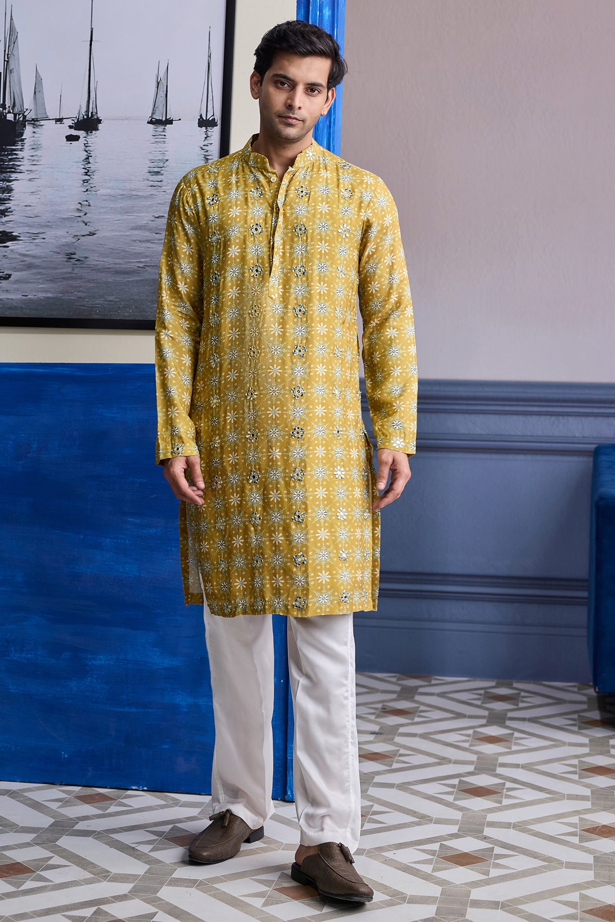 DiyaRajvvir Yellow Dola Silk Printed Kurta Set