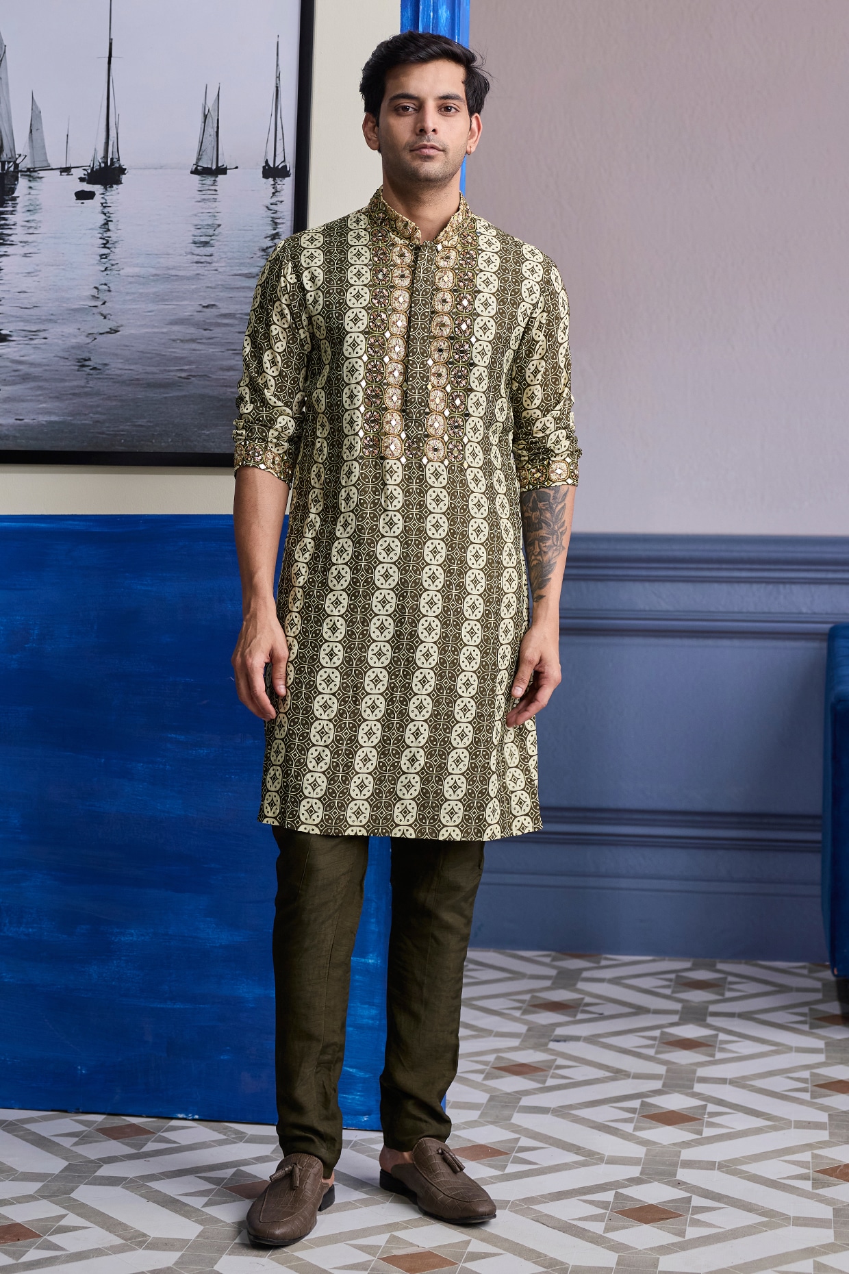 DiyaRajvvir Olive Dola Silk Kurta Set