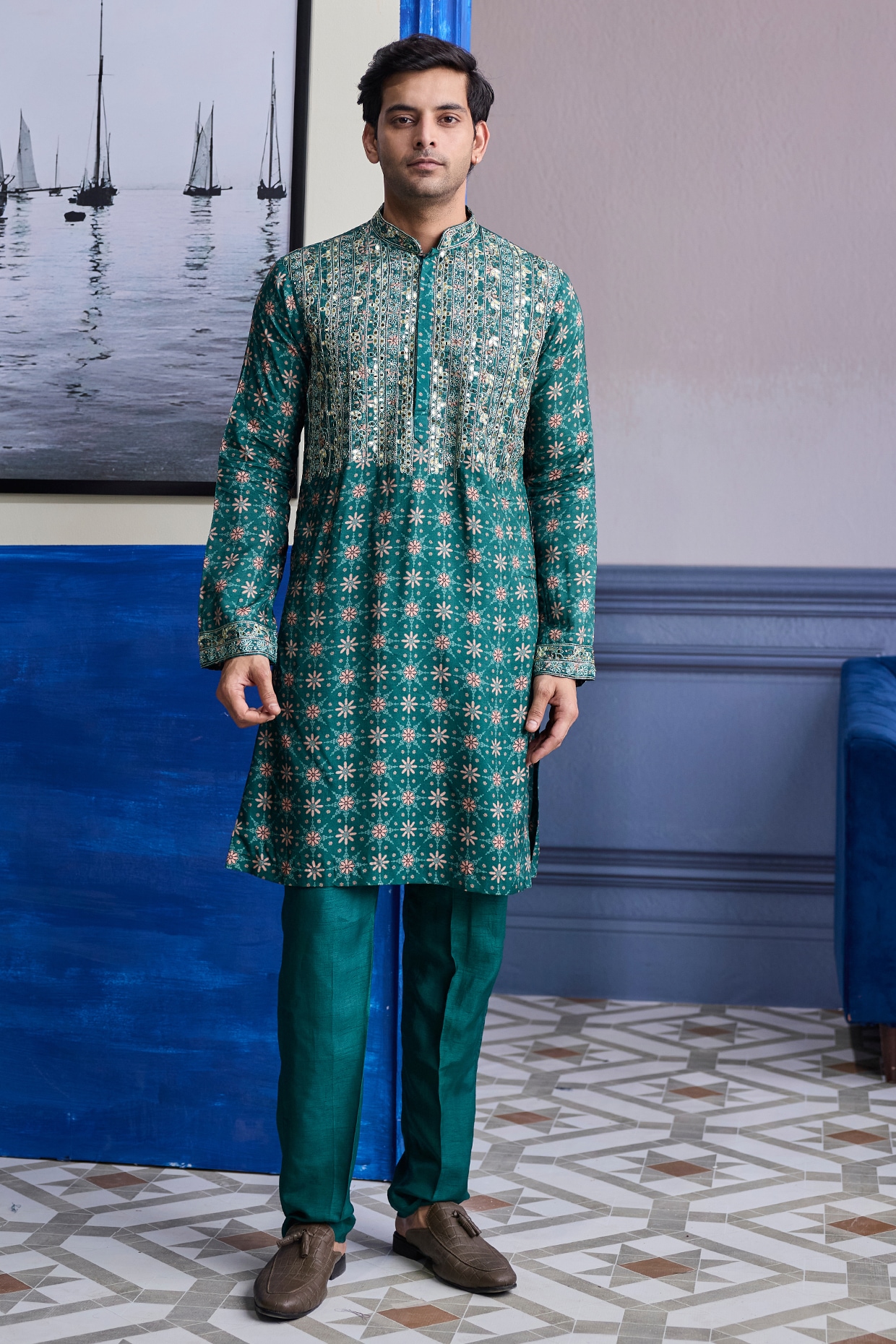 DiyaRajvvir Teal Green Dola Silk Kurta Set