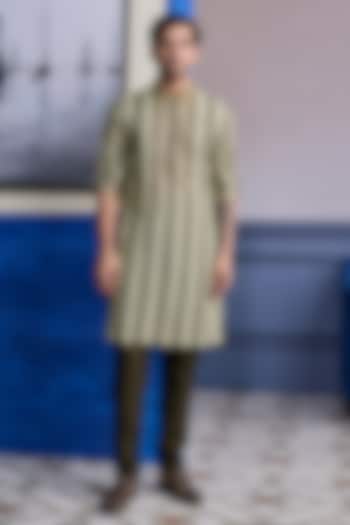 Olive Dola Silk Kurta by DiyaRajvvir Men at Pernia's Pop Up Shop