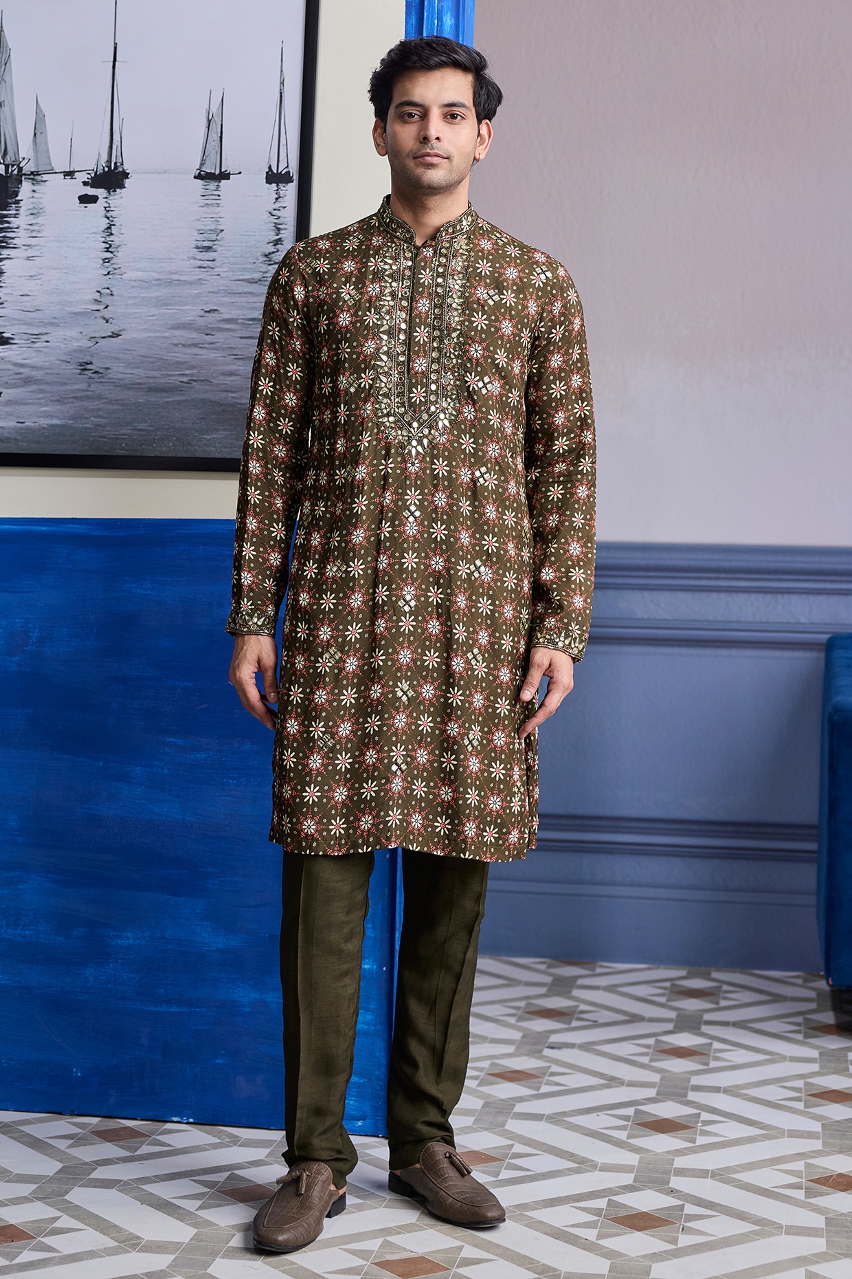 DiyaRajvvir Olive Dola Silk Kurta