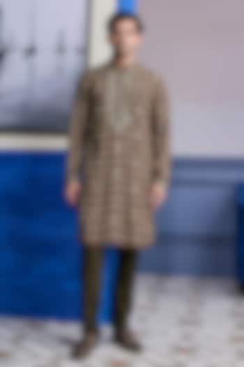 Olive Dola Silk Kurta by DiyaRajvvir Men at Pernia's Pop Up Shop