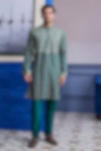 Teal Green Dola Silk Kurta by DiyaRajvvir Men at Pernia's Pop Up Shop