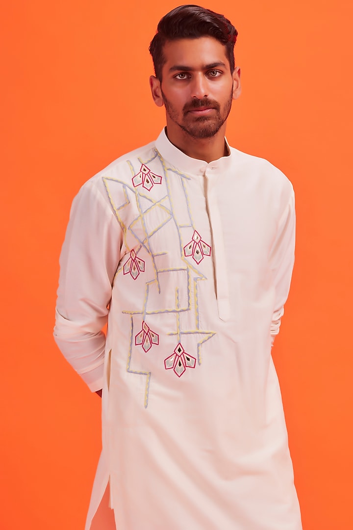 Yellow Cotton Viscose Digital Printed & Hand Embroidered Kurta Set by DiyaRajvvir Men at Pernia's Pop Up Shop
